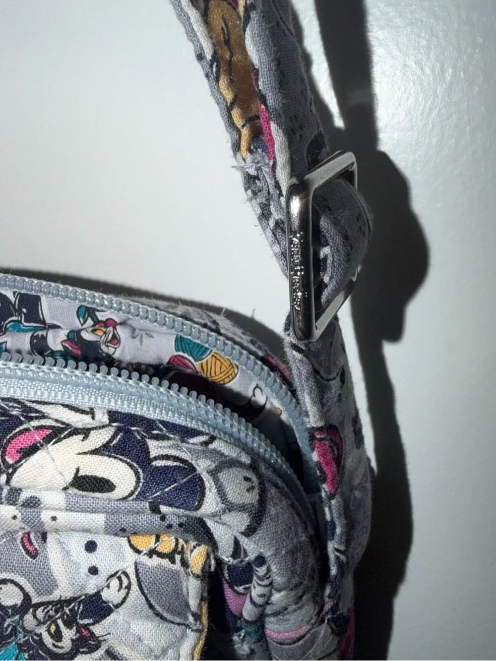 Vera Bradley Gray Minnie & Mickey Quilted Crossbody with Teal and Pink Accents